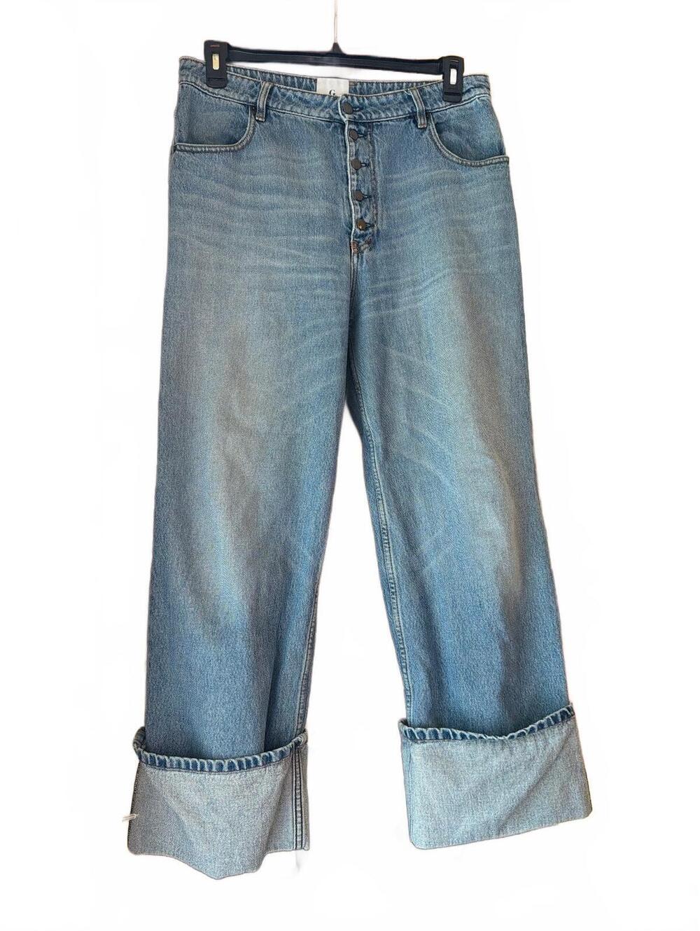 Goop Nat Boyfriend Jeans Womens 30 Buttonfly Big Cuff Mended Denim 100Cotton
